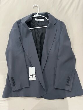 Zara Women’s Slate Oversized Gray Single-Breasted Blazer
